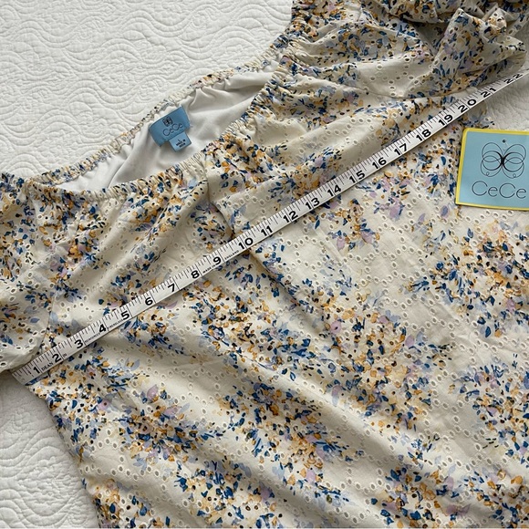 CeCe Women’s Peasant Eyelet Floral Blouse Ruffled Sleeve Cottage Size L - Picture 7 of 13